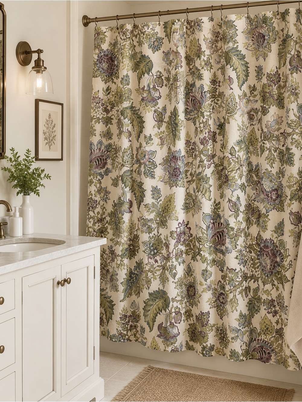 Jacobean Floral Fabric Shower Curtain Traditional Blue Purple Green 70X72 READ